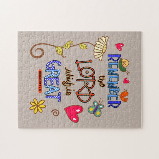 Vergeet niet dat de Heer een grote Bijbelse Verse  Legpuzzel (Horizontaal)