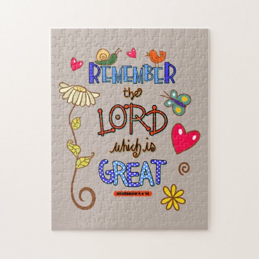Vergeet niet dat de Heer een grote Bijbelse Verse  Legpuzzel (Verticaal)