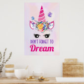 Vergeet niet om te dromen dat de roze unicorn van poster (Keuken)