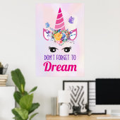 Vergeet niet om te dromen dat de roze unicorn van poster (Thuiskantoor)