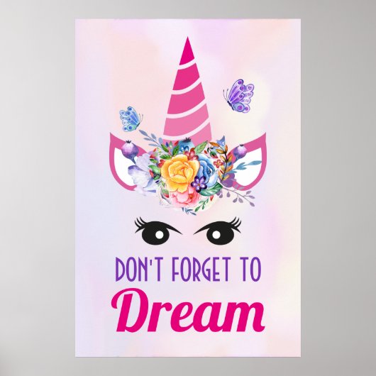 Vergeet niet om te dromen dat de roze unicorn van poster (Voorkant)