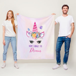 Vergeet niet te dromen roze Unicorn Fleece Deken