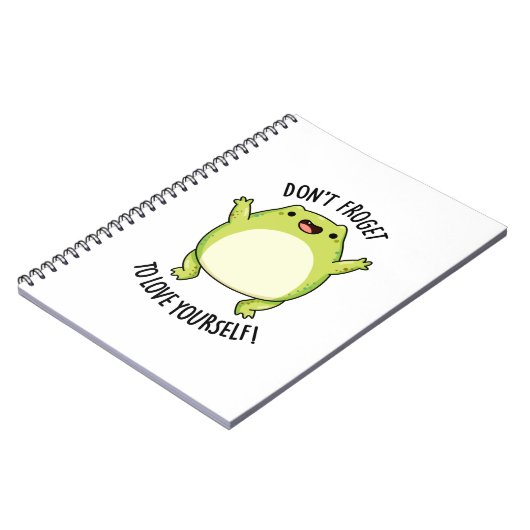 Vergeet niet van jezelf te houden Funny Frog Pun Notitieboek (Linkerzijde)