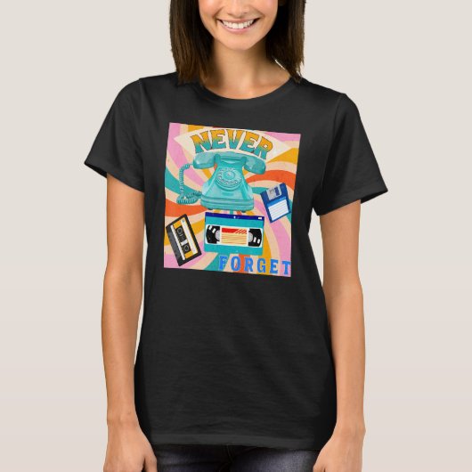 Vergeet nooit Oude Telefoons Cassettes VHS Tapes o T-shirt (Voorkant)