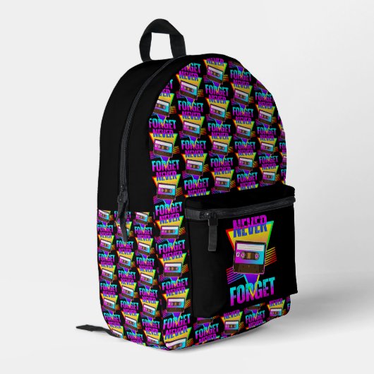 Vergeet nooit Retro Cassettebandje Recorder Bedrukte Rugzak (Achterkant Hoek Links)