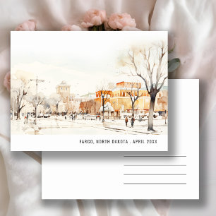 Vergeet Noord-Dakota Stadsgezicht Aquarel Reizen Briefkaart
