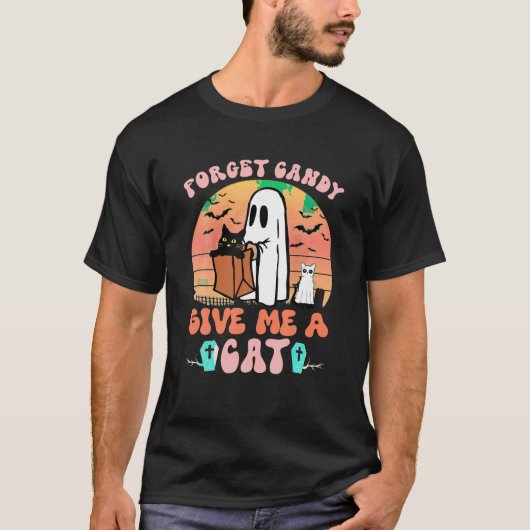 Vergeet Snoep Geef me een Cat Groovy Boo Retro H T-shirt (Voorkant)