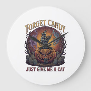Vergeet Snoep Geef Me Maar Kat Halloween Pompoen_1 Grote Klok