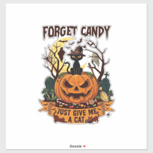 Vergeet Snoep Geef Me Maar Kat Halloween Pompoen_1 Sticker