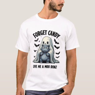 Vergeet snoep, geef me Moo Deng Halloween geest T-shirt
