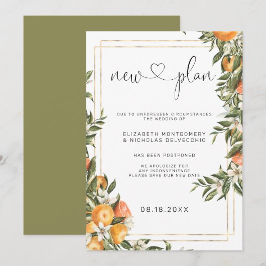 Verger de Citrus | Faire-part de mariage reporté (Devant / Derrière)