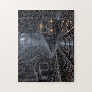 Vergeten trein in de nevelige kloof — spoorwegkuns legpuzzel