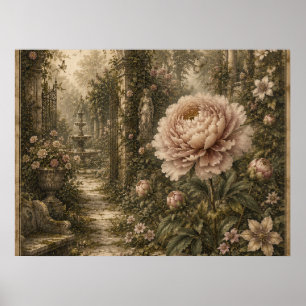 Vergeten Tuin Pioenroos Vintage Botanische Muurkun Poster