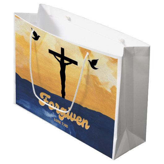 "Vergeven" Luke 7:48 Glossy Gift Bag Groot Cadeauzakje (Voorkant Gekanteld)