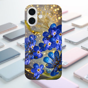 Vergis-mij-niet bloem met gouden accenten iPhone 16 hoesje