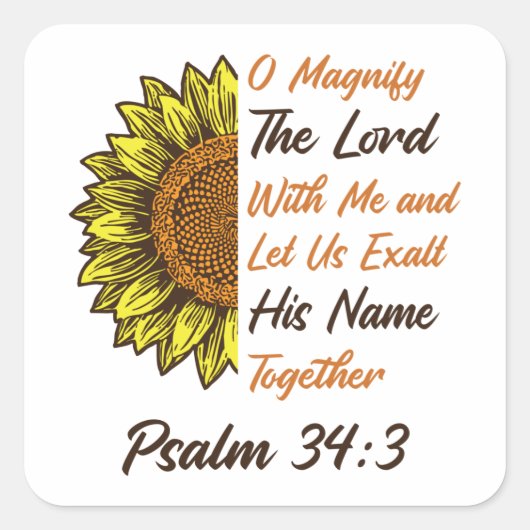 Vergroot de Heer - Psalm 34:3 - Christelijke Stick Vierkante Sticker (Voorkant)