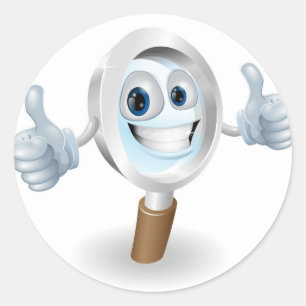 Vergrootglas cartoon karakter ronde sticker