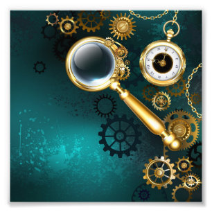 Vergrootglas in Steampunk stijl Foto Afdruk