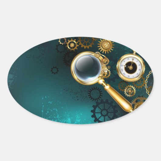 Vergrootglas in Steampunk stijl Ovale Sticker (Voorkant)