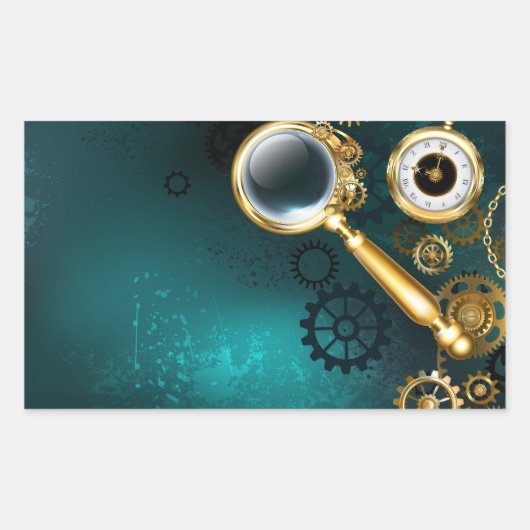 Vergrootglas in Steampunk-stijl Rechthoekige Sticker (Voorkant)
