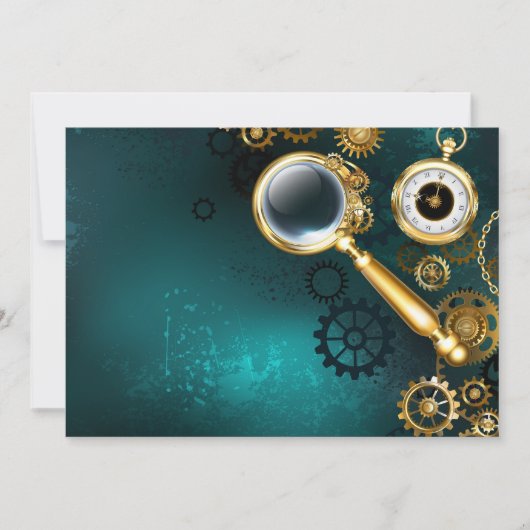 Vergrootglas in Steampunk-stijl Save The Date (Voorkant)