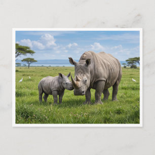 Vergroting van volwassen en baby neushoorns in gro briefkaart
