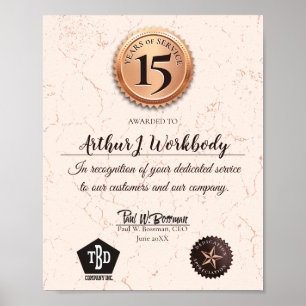 Verguld certificaat voor werknemersjubileum op ver poster