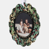 verguld groen zwart | Familie Foto Kerstmis Ornament Kaart (Links)