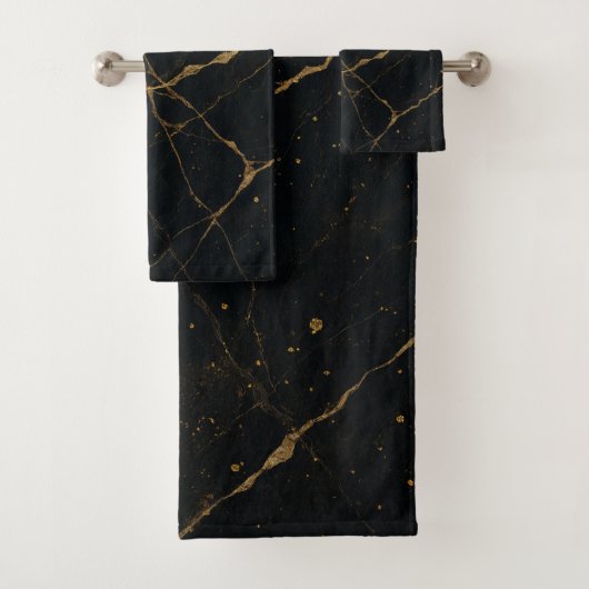 Verguld Midnight Marble Zwart & Goud Bad Handdoek (Insitu)