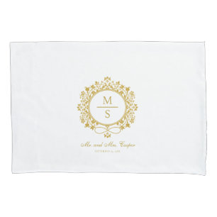Verguld Monogram Bruiloft Wit en goud Kussensloop