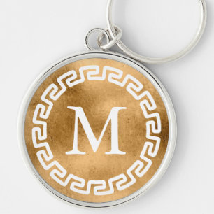 Verguld Ronde Griekse Sleutelrand Monogram Sleutelhanger