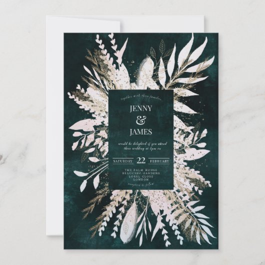 Verguld weide wow boeket, smaragdgroen feestdagenkaart (Voorkant)