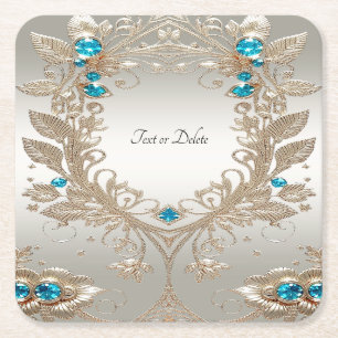Vergulde Blauwe Stenen Papier Onderzetter met Vers