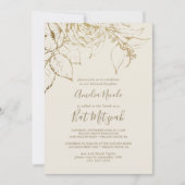 Vergulde Bloem | Crème en Gouden Bat Mitzvah Kaart (Voorkant)