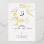 Vergulde Bloem | Gouden Folie Monogram Huwelijk Folie Uitnodiging (Voorkant)