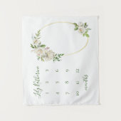Vergulde Bloemen Baby Naam Mijlpaal Foto Wandkleed (Voorkant)