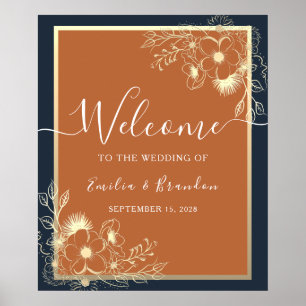 Vergulde bloemen bruiloft welkom poster
