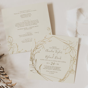 Vergulde Bloemen Crème en Goud All In One Trouwd Kaart