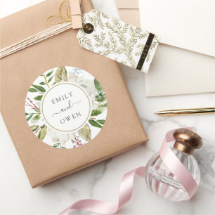 Vergulde bloemen krans bruiloft monogram ronde sticker