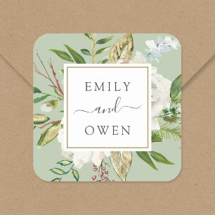 Vergulde bloemen krans bruiloft monogram vierkante sticker