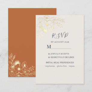 Vergulde bloemengoud bruiloft RSVP kaart