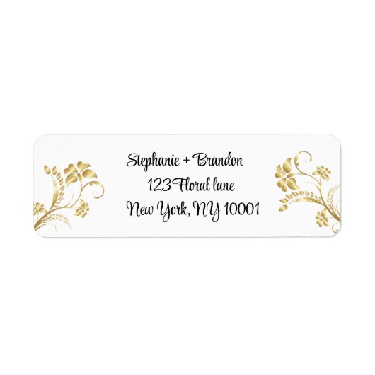Vergulde bloemengoud moderne retouradreslabels etiket (Voorkant)