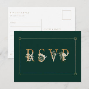 Vergulde bloemige huwelijks RSVP nummer verzoek ui Uitnodiging Briefkaart