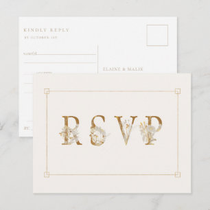Vergulde bloemige huwelijks RSVP nummerverzoek Uitnodiging Briefkaart