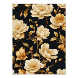 Vergulde Bloesems: Elegante Witte en Gouden Bloeme Foto Afdruk