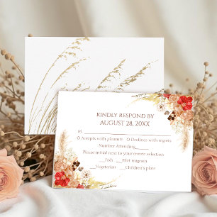 Vergulde Boho Bloemen Herfstbruiloft RSVP Kaarten Kaartje