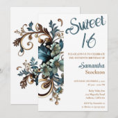 Vergulde Botanische Rand Sweet 16 Uitnodiging (Voorkant / Achterkant)