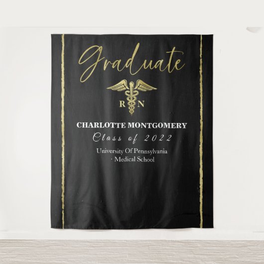 Vergulde Caduceus Nurse Medical Afstuderen Achterg Wandkleed (Voorkant)