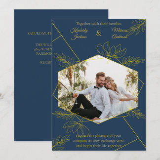 Vergulde Elegantie Foto Bruiloft Kaart