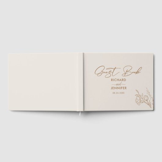 Vergulde Floral Cream & Goud Gepersonaliseerde bru Gastenboek (Volledig)